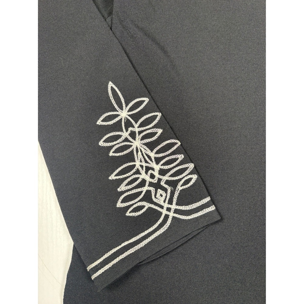 Chico's Black Embroidered Knit Tunic Top Split V-Neck Long Sleeve Size 3 XL Boho - Picture 8 of 11